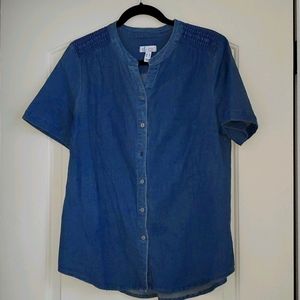 D & Co. Button Up Denim Shirt Short Sleeved Top